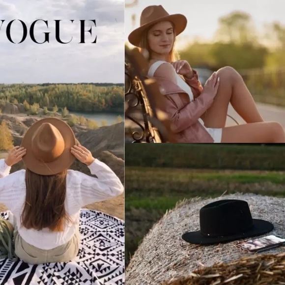 Vegan Fedora Vegan Firm Wide Brim Tan Cream Red Vegan Wool Hat - Picture 5 of 16